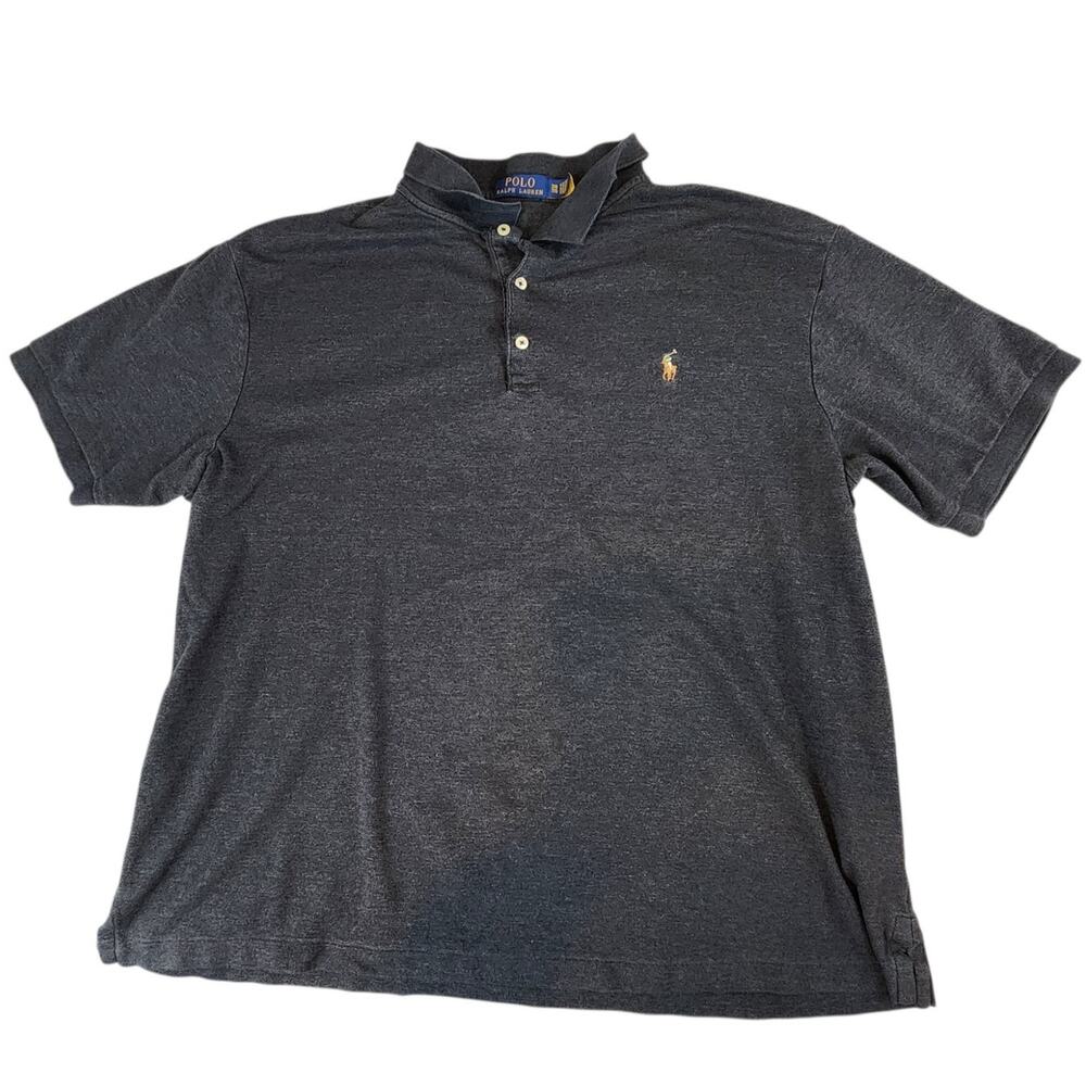 Polo Ralph Lauren mens 2XB black marl heather polo shirt‎ cotton classic fit